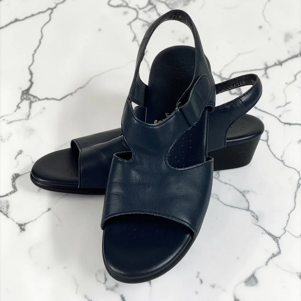 SAS Tripad Comfort Sandals Women's Navy Blue Leather Slingback Block Heel‎ 9.5 N